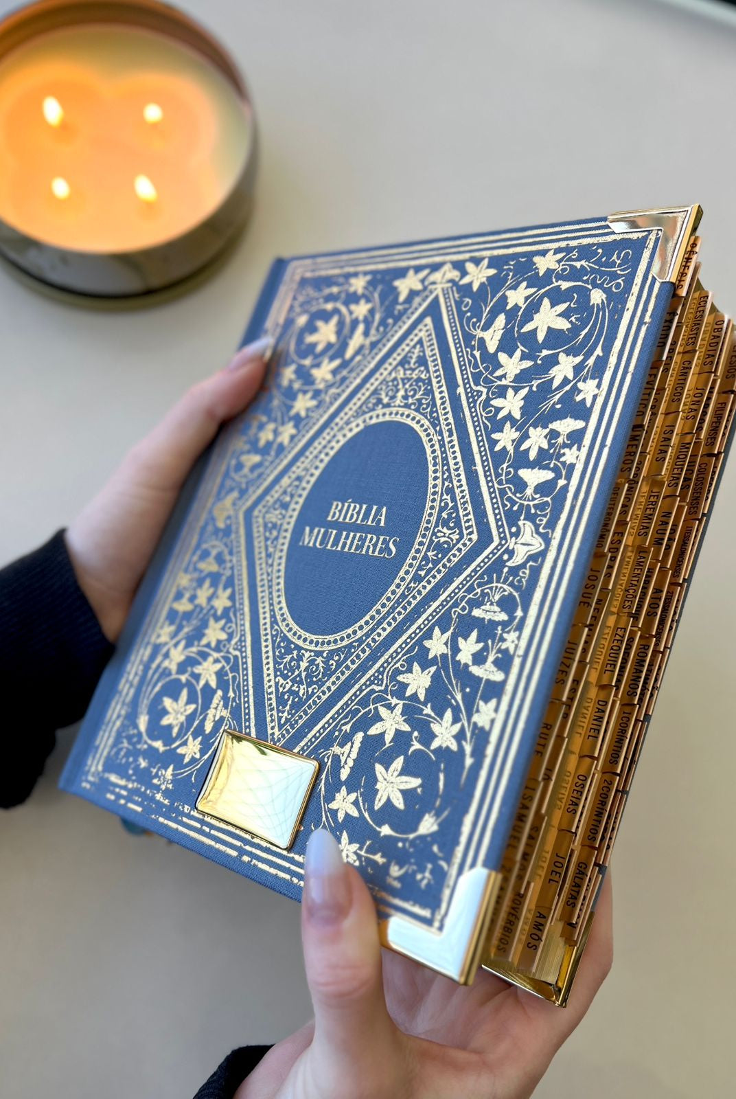 Combo Bíblia Mulheres Viviane Martinello "Azul Vintage" + Placa Média + Cartela de Índices