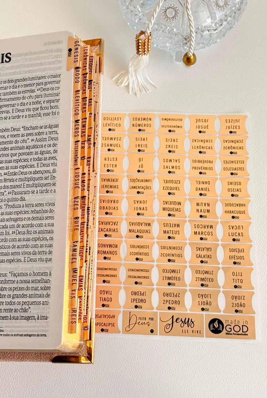 Cartela Divisórias - Abas para Índices Metalizada Dourado Fosco (Evangélica)