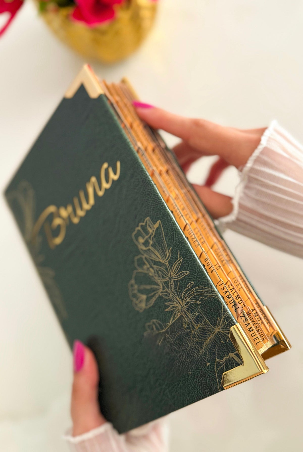 Bíblia Courino Oliva Floral com Nome