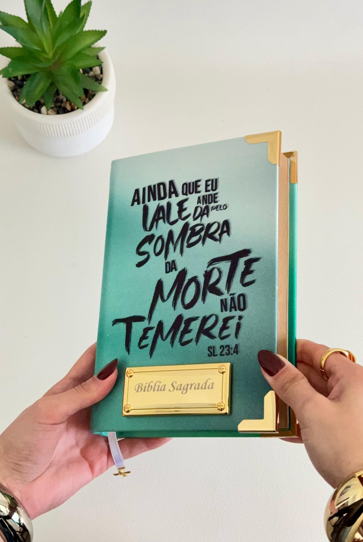Bíblia Cetim Salmos 23:4 (Média NAA) + Placa Grande