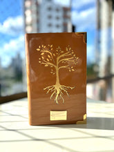 Kit Bíblia Árvore da Vida Courino Marrom verniz + Placa + Índice