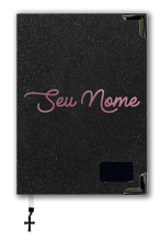 Bíblia Glitter Mar Negro com Nome personalizado em Rosa